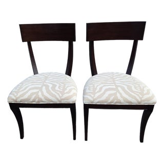 Pair Ethan Allen Hathaway Klismos Dining Side Chairs Zebra Print French Regency 1990s For Sale
