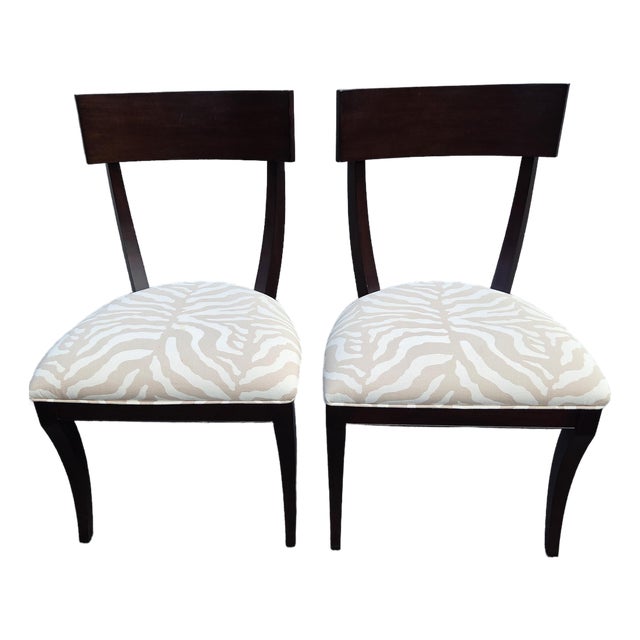 Pair Ethan Allen Hathaway Klismos Dining Side Chairs Zebra Print French Regency 1990s For Sale