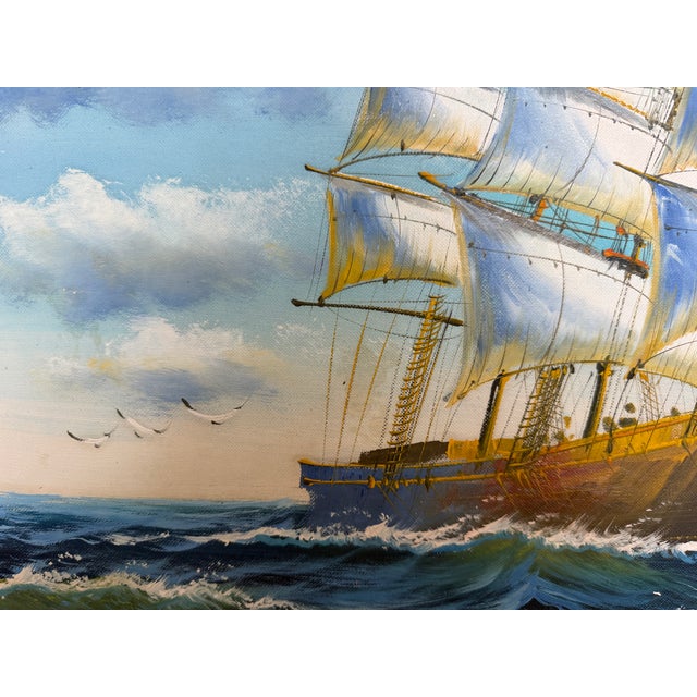 Original Signed Oil Painting Sailing Ship at Sea Maritime Seascape Framed For Sale - Image 12 of 12