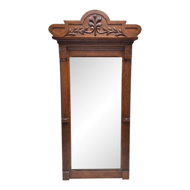 19th Century Eastlake Carved Oak Wall Mirror For Sale