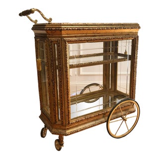 Vintage Italian Gold Gilt Trolley Serving Display Bar Cart For Sale