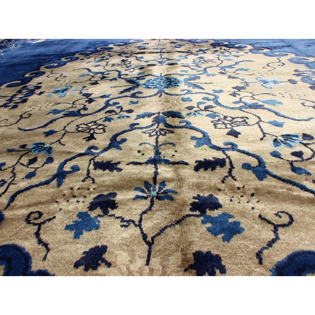 Early 20th Century Antique Chinese Peking Rug in Royal Blue and Golden Camel Medallion For Sale - Image 5 of 9