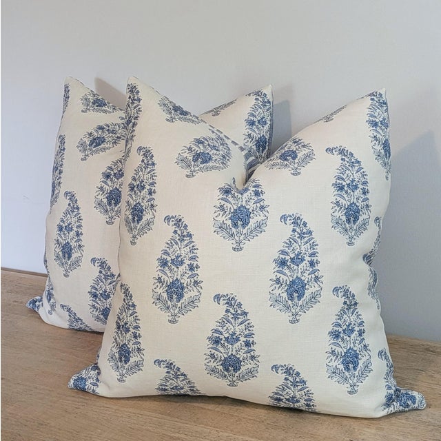 Not Yet Made - Made To Order Katie Leede Mughal Garden Pillows With Blue Striped Backs- Pair For Sale - Image 5 of 7
