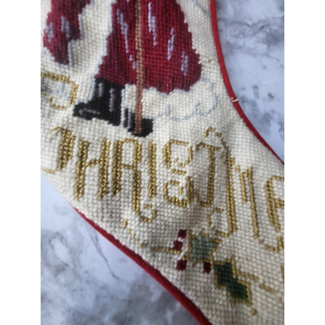 Vintage Wool Needlepoint Christmas Stocking Santa For Sale In San Francisco - Image 6 of 7