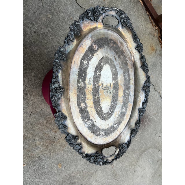 1970s 1970s Oversized Silver Plated Tray With Handles Monogrammed F For Sale - Image 5 of 6