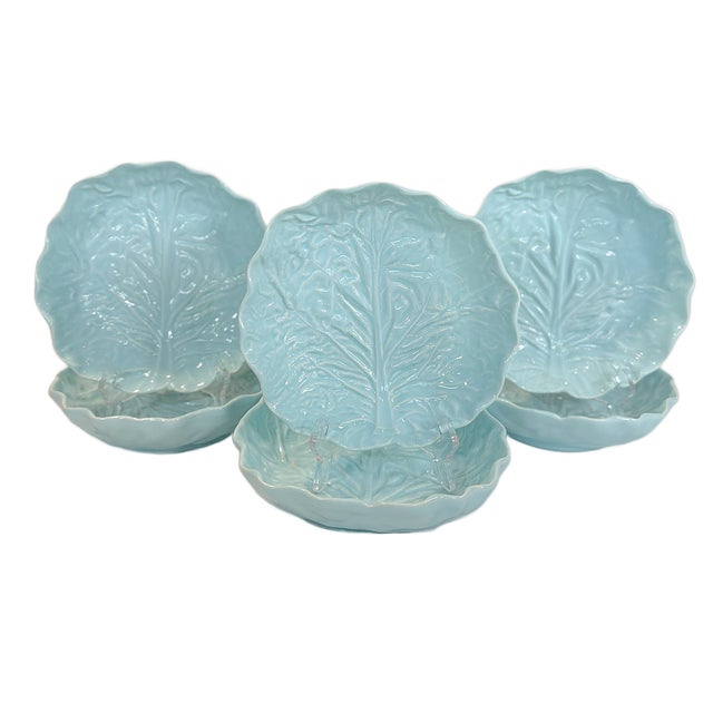 Vintage Belo Portuguese Faiança Cabbageware Salad Bowls – Set of 6 For Sale - Image 4 of 5