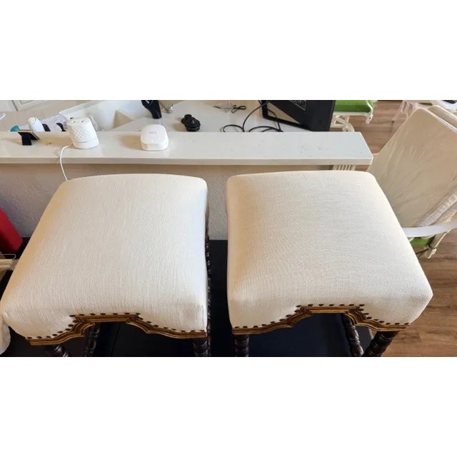 A Pair of Antique White Foot Stools With Gold Accent For Sale - Image 11 of 15