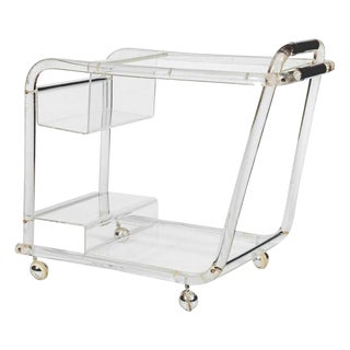 1970s Mid-Century Modern Lucite and Chrome Modern Tubular Bar Cart For Sale