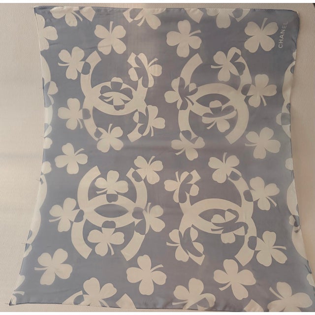 2010s Chanel Large Silk Chiffon Scarf Leafs Clovers For Sale - Image 5 of 12