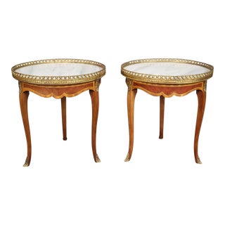 Pair Petite Louis XV Style Bronze Mounted Marble Occasional Top End Tables For Sale