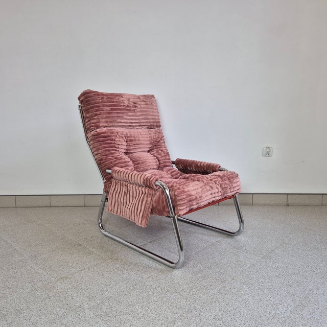 Pink Mid-Century Tubular Armchair by Gillis Lundgren for Ikea, 1970s For Sale - Image 8 of 8