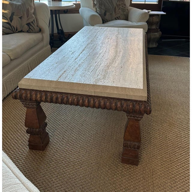 Kreiss Collection Wood and Sardinia Stone Coffee Table . In impeccable,condition. Thick beveled edge detail. From...