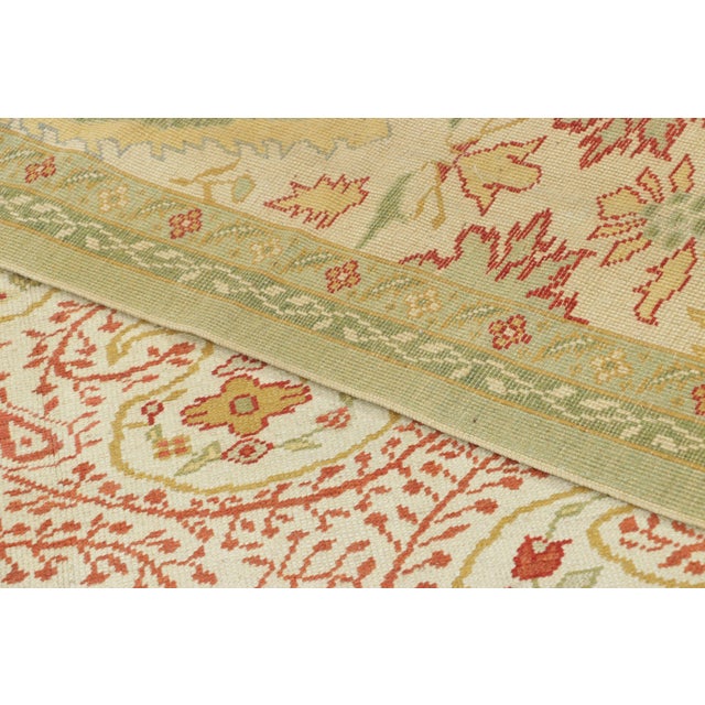 Textile Vintage Oushak Rug in Bright Cream Field and Pink Paisley Florals For Sale - Image 7 of 7