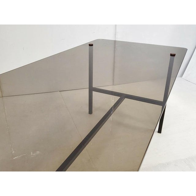 Brown Vintage Coffee Table in Black Lacquered Steel and Smoked Glass, 1950s For Sale - Image 8 of 11