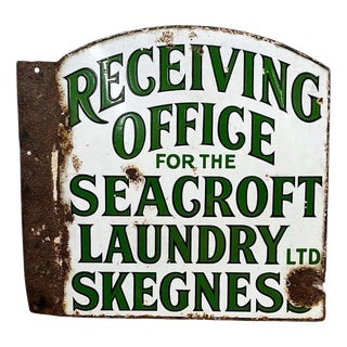 Antique Early 1900s Seacroft Laundry Skegness Enamel Advertising Sign, 1915 For Sale