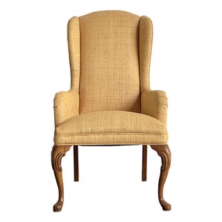 Vintage Raffia Wingback Chair For Sale