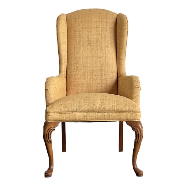 Vintage Raffia Wingback Chair For Sale