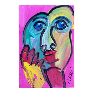 Vibrant Abstract Portrait Painting by Peter Keil For Sale