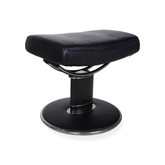 Set of Black Leather Jazz Recliner and Ottoman from Stressless For Sale - Image 16 of 17