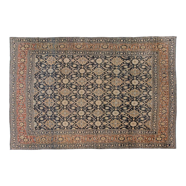 Antique Persian Kirman Botanic Handmade Wool Carpet For Sale