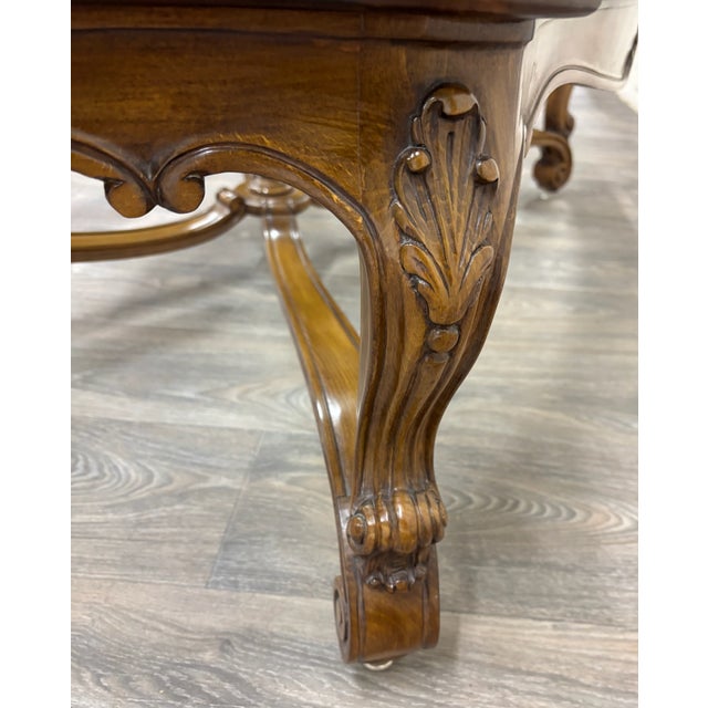 Vintage Karges Louis XV Style Hand Carved Walnut Glass Top Coffee Table For Sale - Image 13 of 14