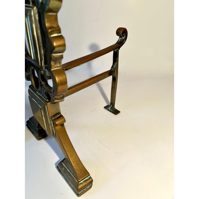 Mid 20th Century Pair Brass Geometric Andirons For Sale - Image 5 of 9