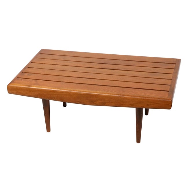 Coffee Diminutive Mid Century Slat Bench Side Coffee Table Made in Yugoslavia C 1950/70's For Sale - Image 8 of 10