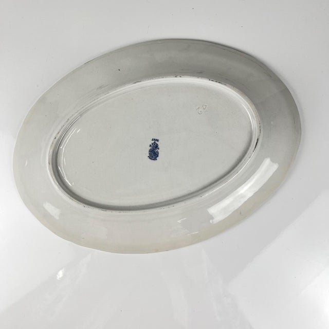 Oval Serving Platter Jane Model in Blue by Terre De Fer Kg from Lunéville, 1890 For Sale - Image 4 of 10