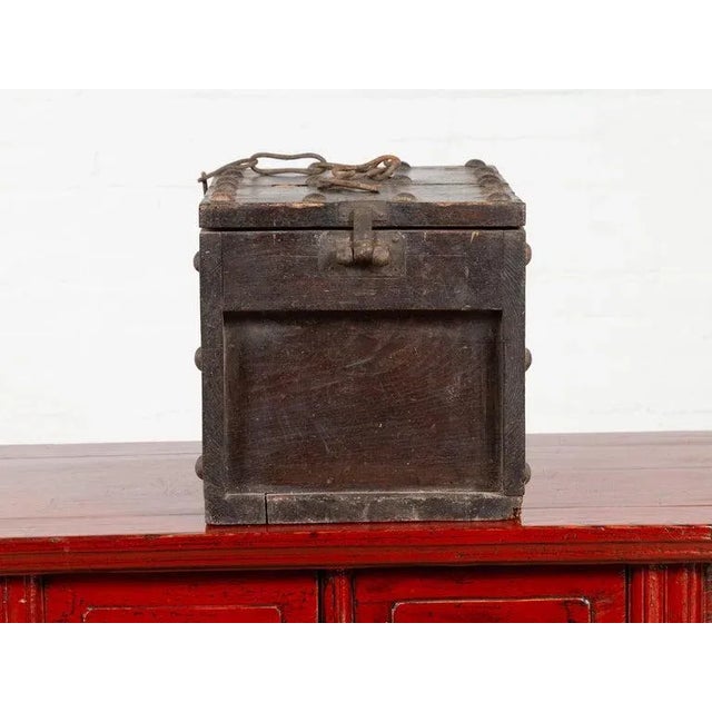 Chinese Antique Wooden Cash Box with Chain For Sale - Image 12 of 13