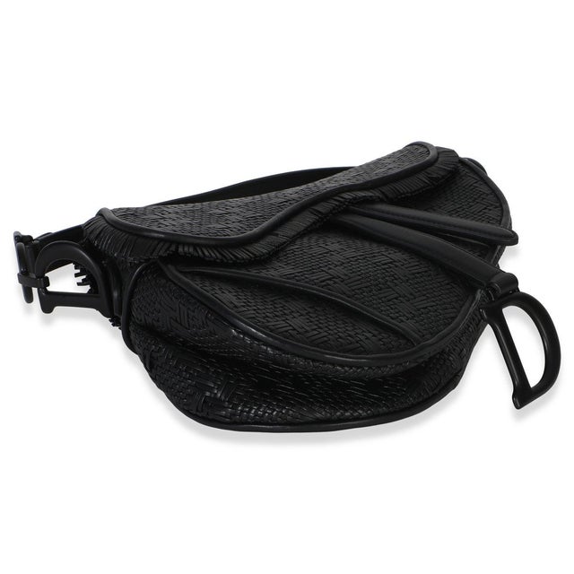 Animal Skin Black Ultramatte Woven Calfskin Saddle Bag For Sale - Image 7 of 8