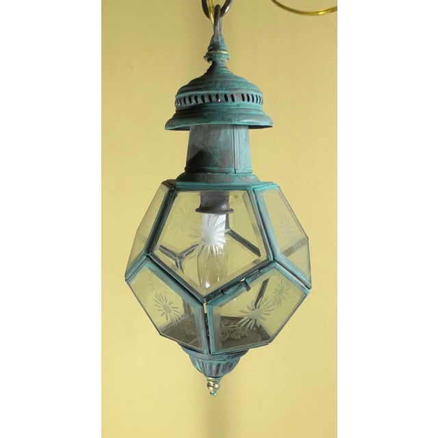 Antique English Solid Brass & Glass Starburst Hanging Lantern - Pendant For Sale - Image 10 of 14