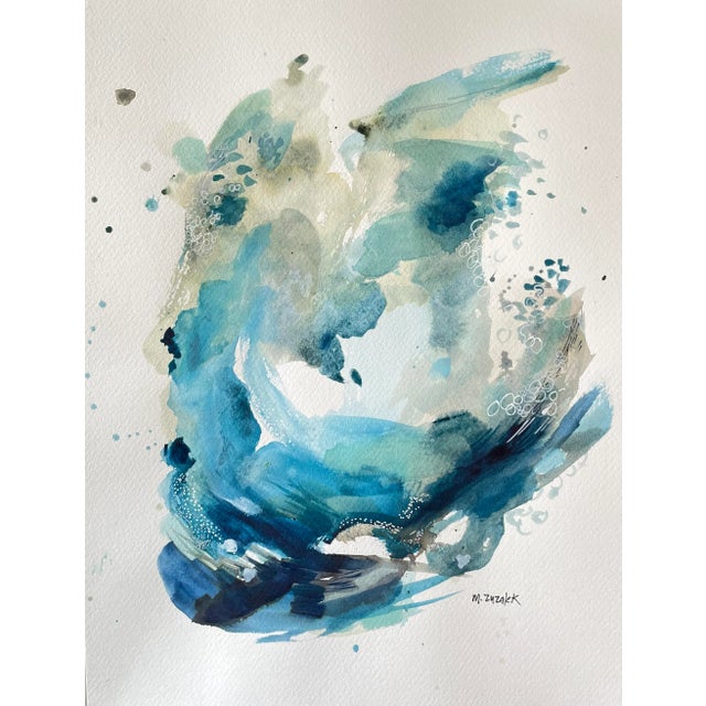Small Abstract Ocean Watercolor in Blues and Natural Colors by Michele Zuzalek For Sale In Washington DC - Image 6 of 8