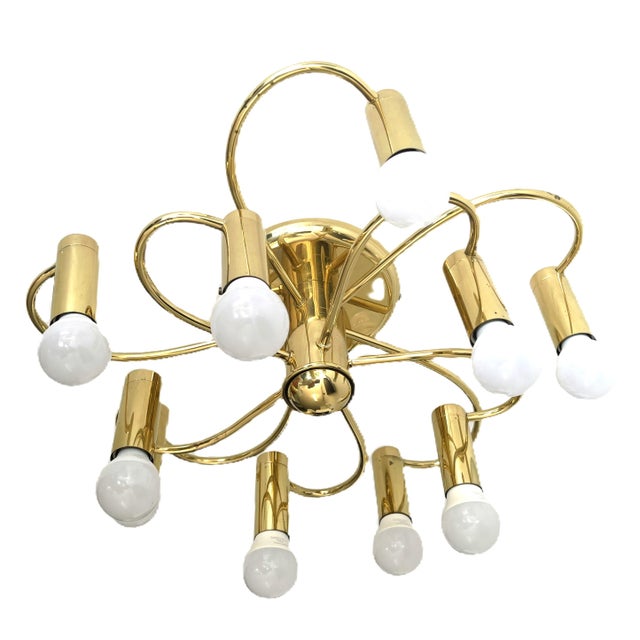 Mid-Century Brass 10-Light Chandelier from Honsel Leuchten, Germany, 1970s For Sale - Image 9 of 10