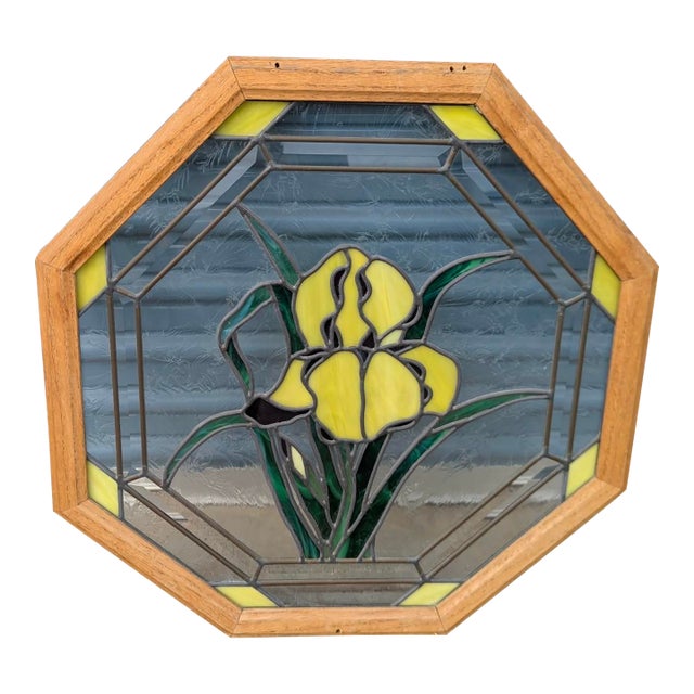 Vintage Stained Glass Floral Window Panel For Sale