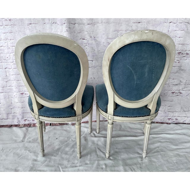 French French Louis XVI Style Painted and Upholstered Dining Chairs Set of Eight For Sale - Image 3 of 10