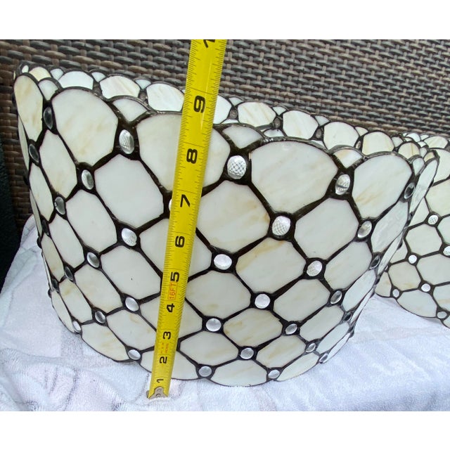 2020s Stunning Pair of Heavyweight 16-Inch Mission-Style Stained Glass Shades For Sale - Image 5 of 6