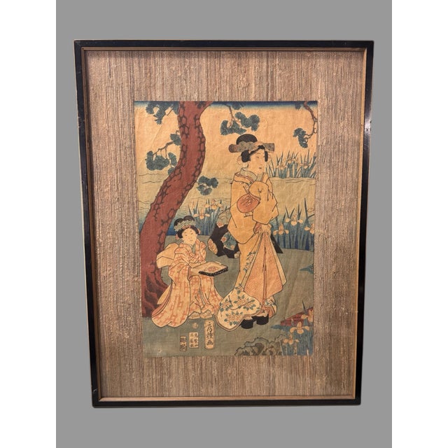 Early 20th Century Antique Japanese Woodblock Print of 2 Women Signed by Utagawa Kurisa For Sale - Image 5 of 8
