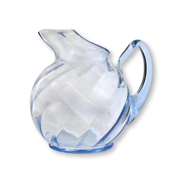 Mid-Century Modern Mid 20th Century Cambridge Glass Moonlight Blue Optic Ball Pitcher For Sale - Image 3 of 5