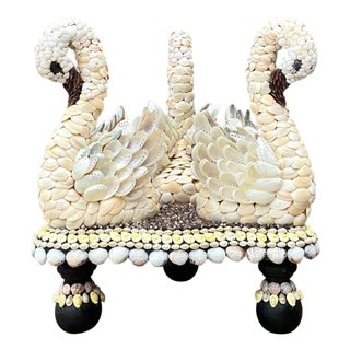 Vintage Shell Encrusted Wood Swan Table For Sale