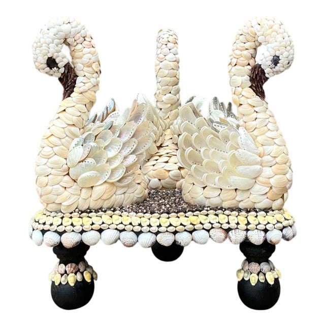 Vintage Shell Encrusted Wood Swan Table For Sale