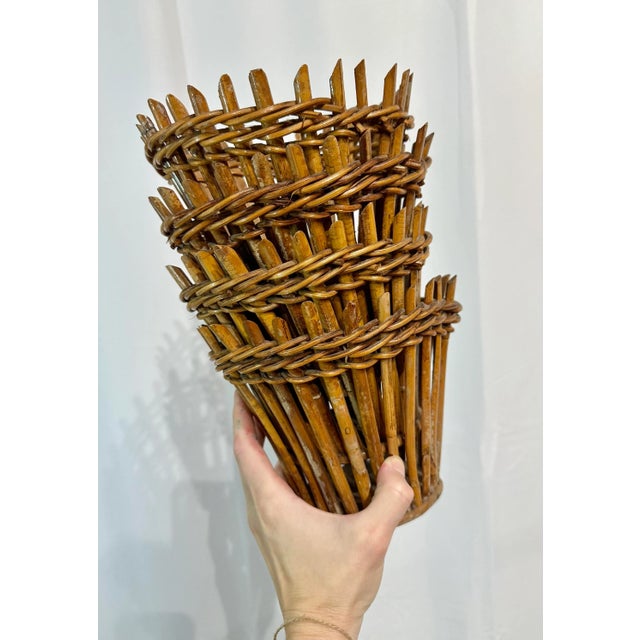 Franco Albini Pair Vintage Italian Rattan & Bamboo “Snake” Plant Stands For Sale - Image 4 of 10