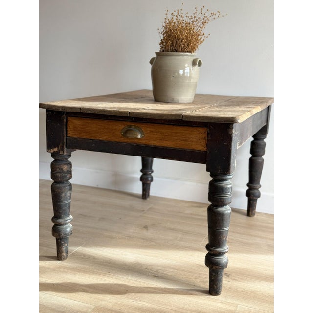 19th Century Antique English Pine Table with Drawer For Sale - Image 5 of 9
