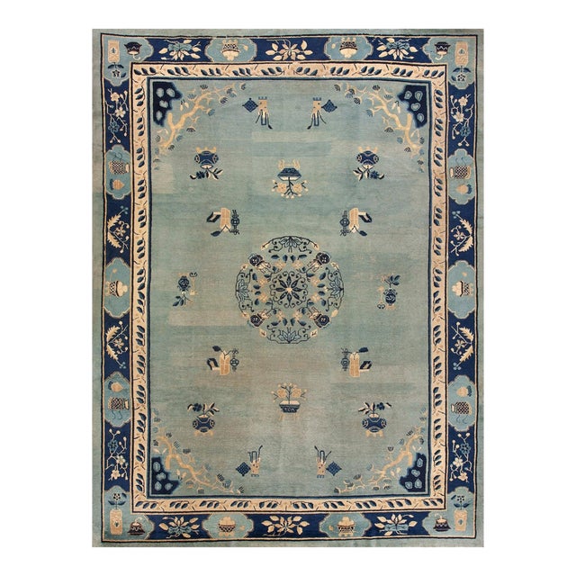 Lovely Blue Color With Unique Floral Design Antique Chinese Peking Rug For Sale