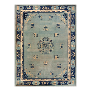 Lovely Blue Color With Unique Floral Design Antique Chinese Peking Rug