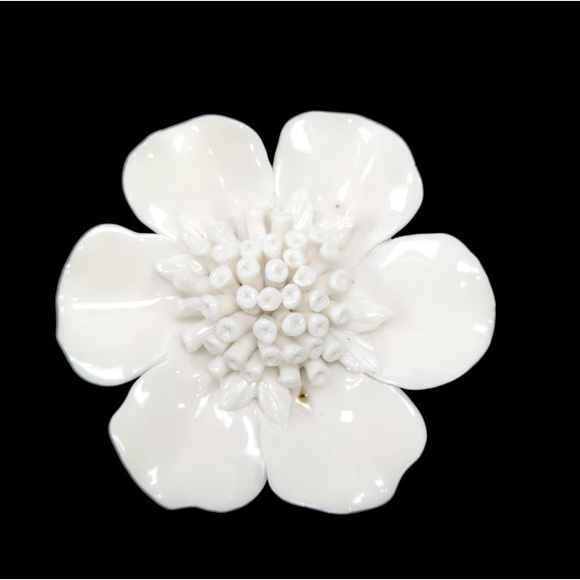 3d Ceramic Porcelain Flower Wall Decor Set - 5 Piece Mixed Floral Wall Hangings Peony Rose Daisy White For Sale - Image 4 of 12