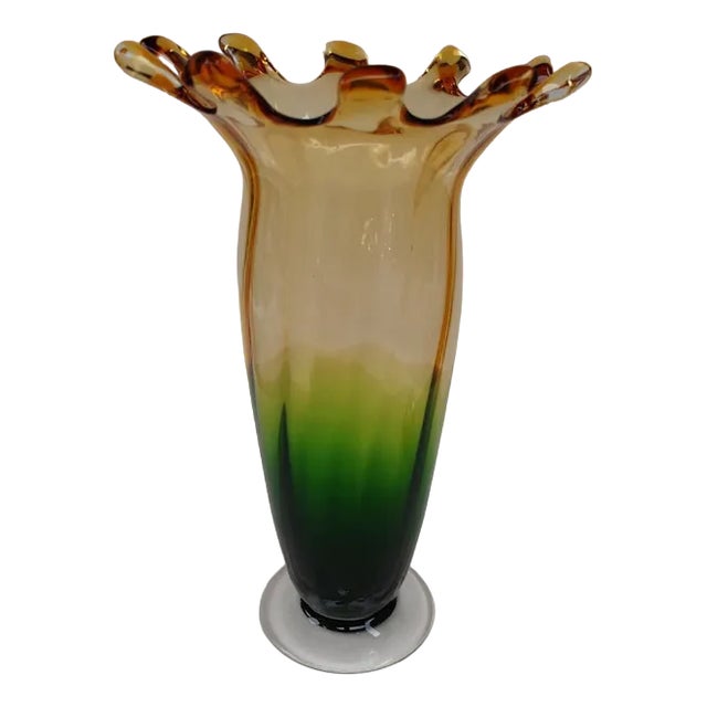 Large Two-Tone Glass Vase, 1950s For Sale