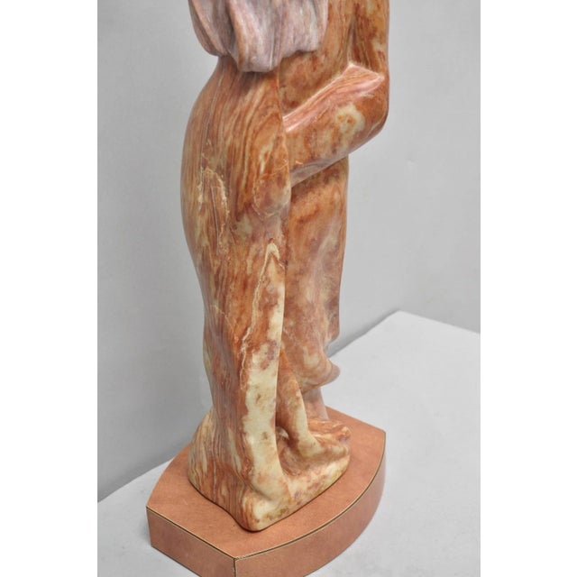 Vintage Seymour Shuren Modern Carved Pink Marble Tall Woman Figure Sculpture For Sale - Image 11 of 18