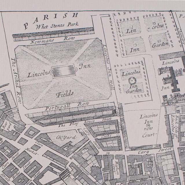 Glass Vintage 18th Century Street Map, London, Lincoln's Inn, the Strand, Cartography For Sale - Image 7 of 11