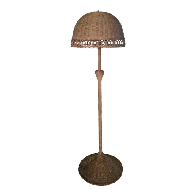 Vintage Coastal Rattan/Wicker Dome Floor Lamp – Hollywood Regency / Boho Chic For Sale