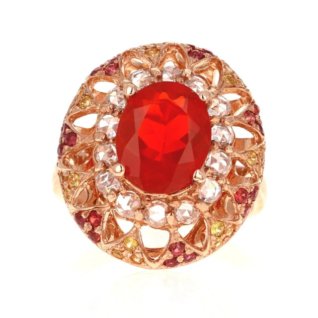 2.93 Carat Fire Opal Rose Cut Diamond Rose Gold Cocktail Ring Size 7 For Sale - Image 9 of 9
